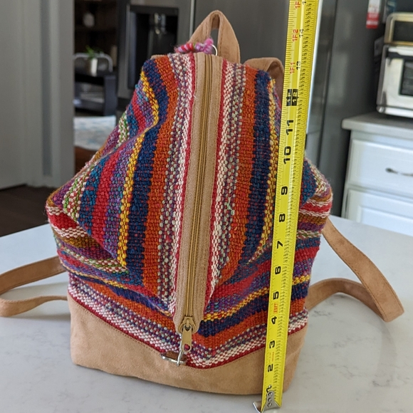 Rasta Moda Multicolor Woven Sack Backpack with Leather Bottom, Trim, & S… - Picture 7 of 14